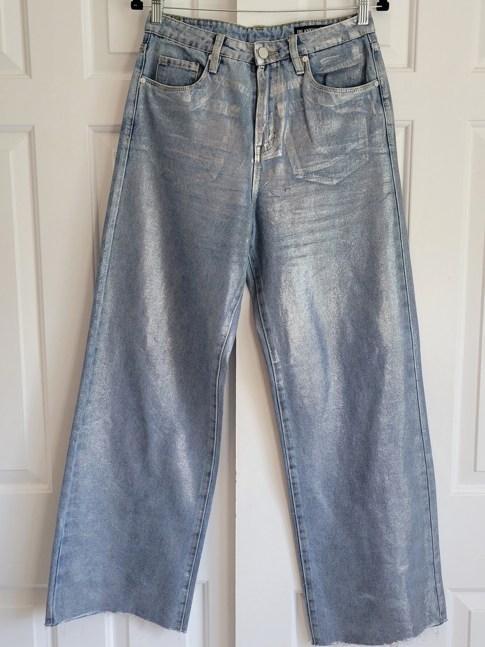 BLANKNYC Metallic Silver Blue Baggy/Wide Straight Leg Jeans, Size 28